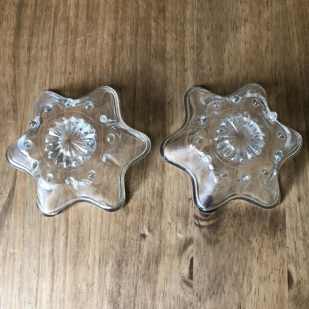 Vintage Star-Shaped Glass Candle Holders Set of 2